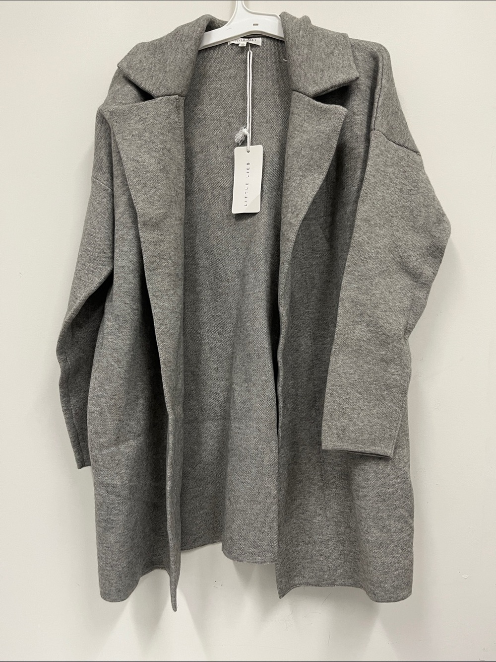 NWT Little Lies Minimalist Gray Open-Front Coatigan size M/L